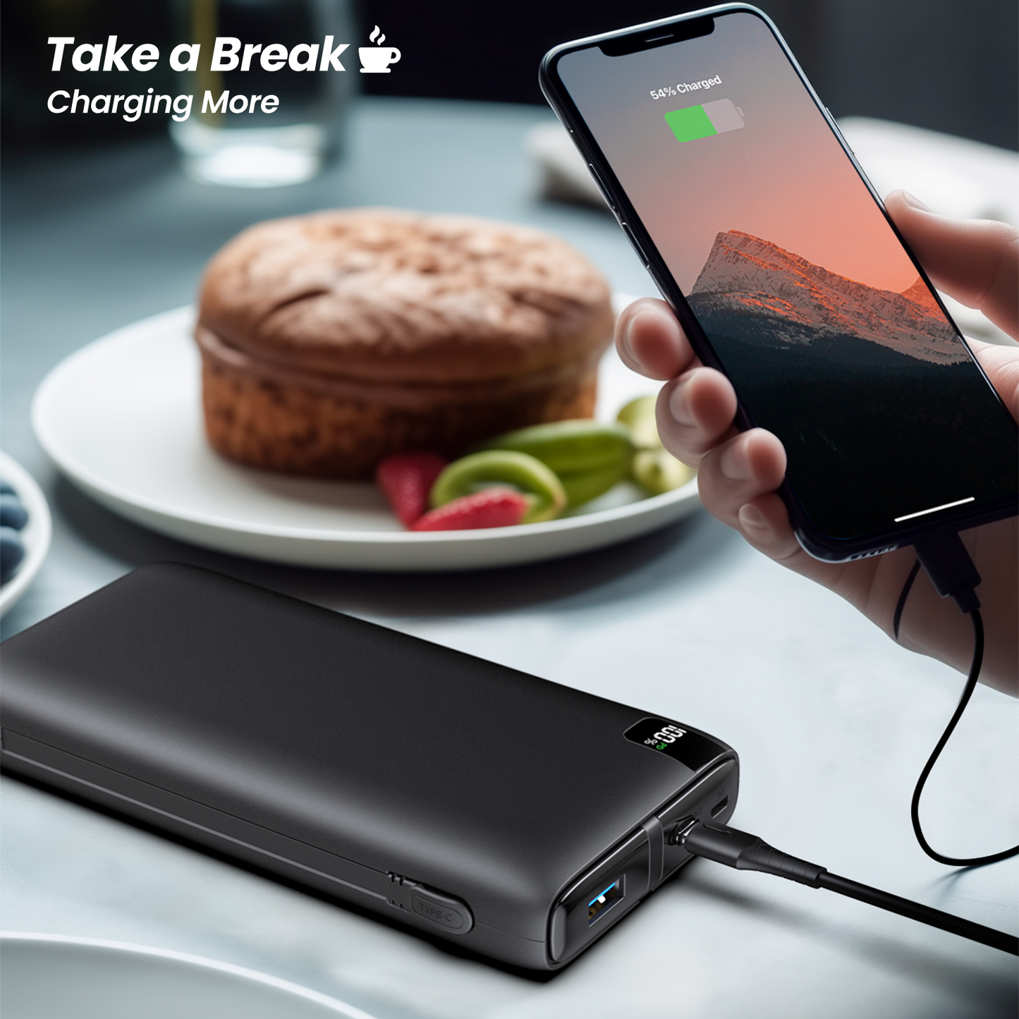 CONXWAN Power Bank 26800mAh Built-in 2 Cables